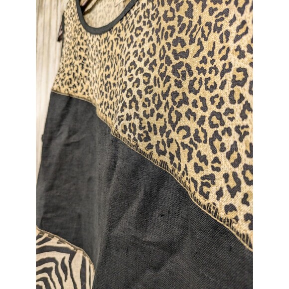 Vintage Earth Song Linen Patch Jumper Maxi Tank Dress Animal Print Size 14 - Picture 2 of 9